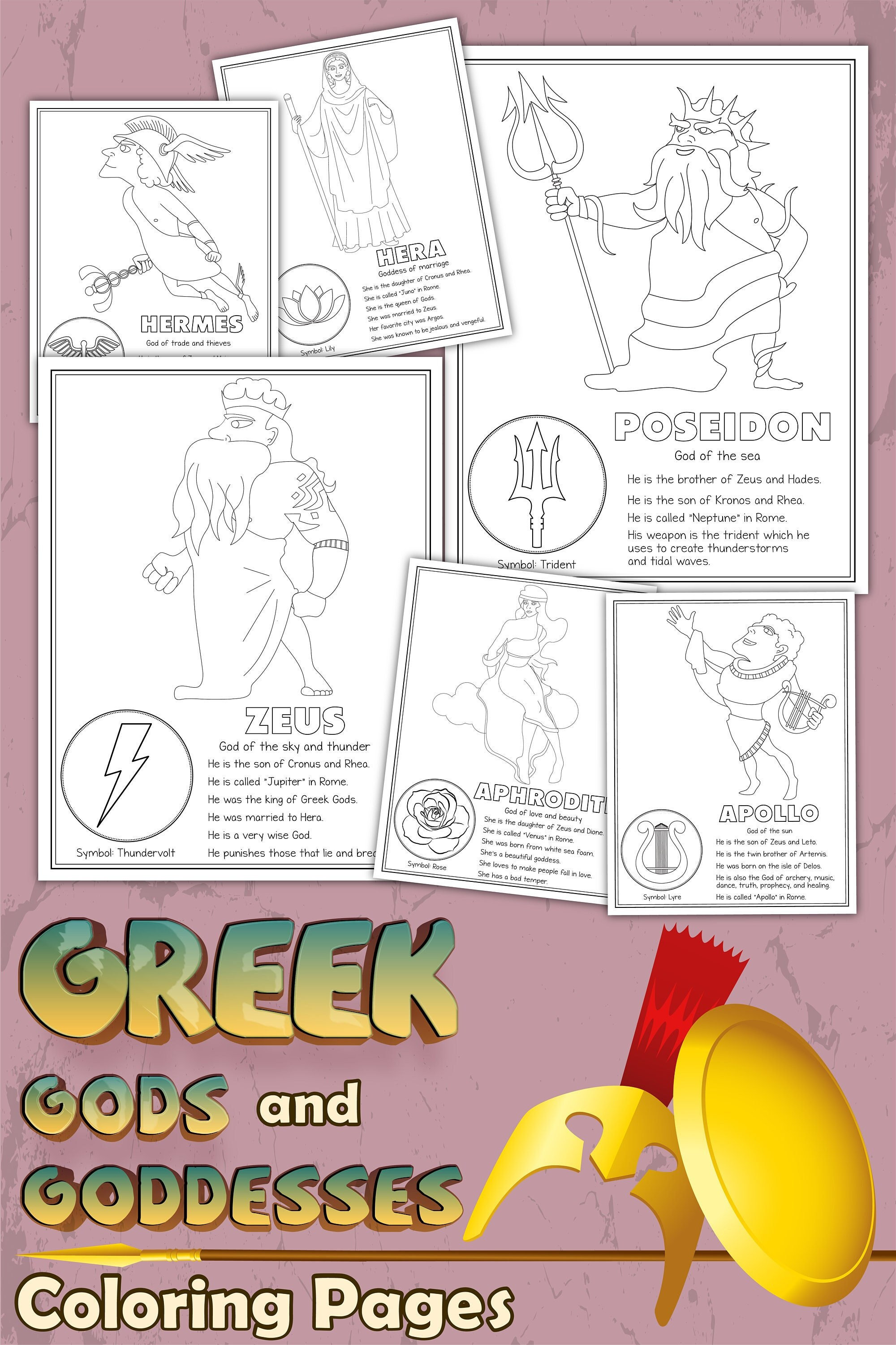 Greek Gods and Goddesses Coloring Pages, Digital Download, Instant Download, Printable Download, STEM, Coloring Pages, Gods and Goddesses