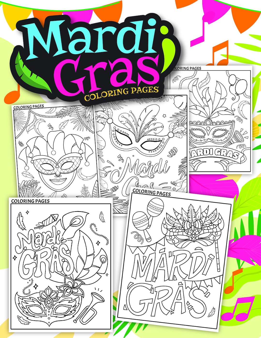 Mardi Gras Masks Coloring Pages, Mardi Gras Masks, Mardi Gras, Digital Download, Instant Download, Printable Download, STEM, STEM Activities