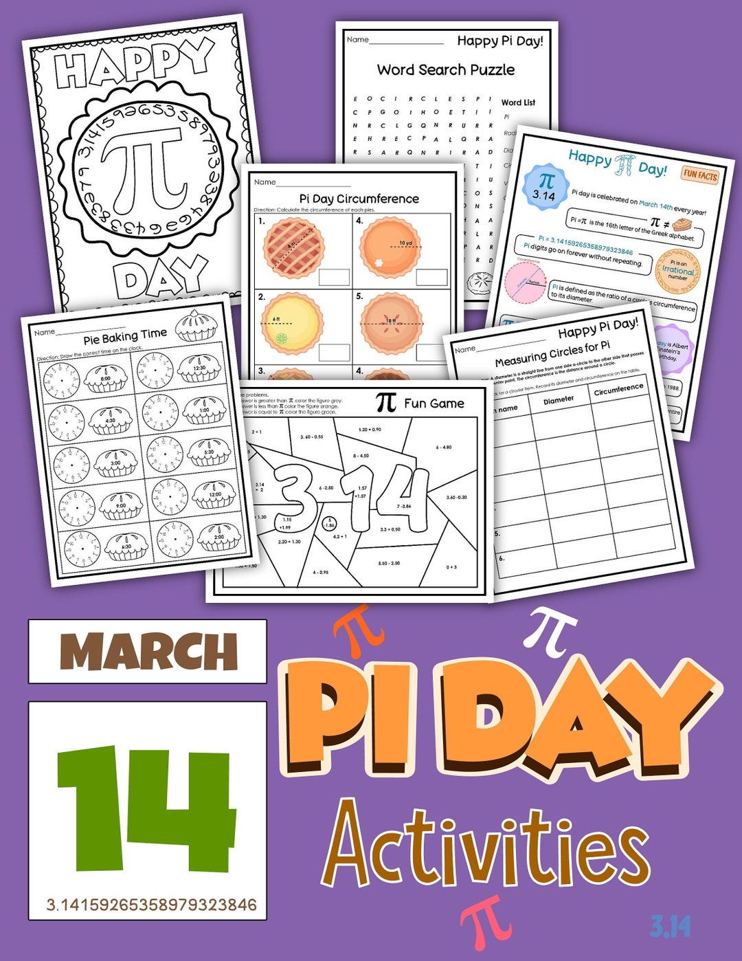 Pi Day Printable Set, Pi, Pi Day, STEM, Digital Download, Instant