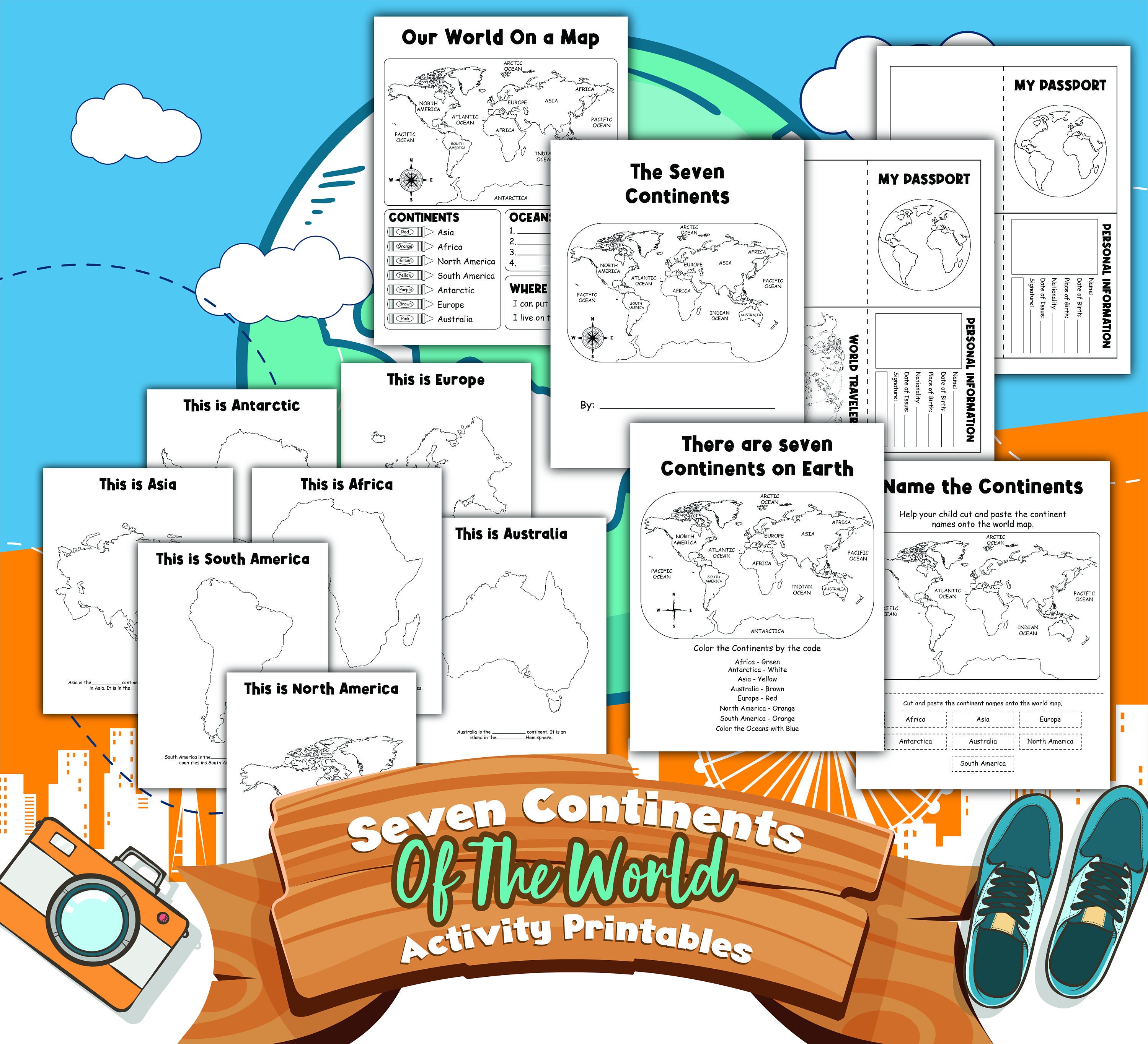 7 continents of the world activity study digital download etsy