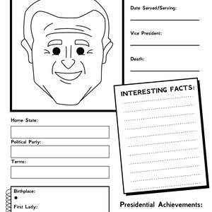President Fact Sheets, Presidents, Digital Download, Instant Download