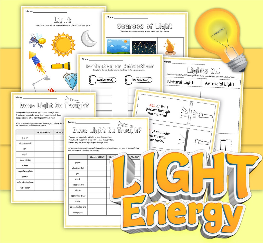 Light Energy Activity Pack, Instant Download STEM Workbook, Digital Download, Kids Workbook