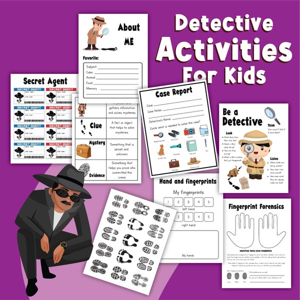 Detective Activities for Kids, worksheets, digital download, homeschool worksheets