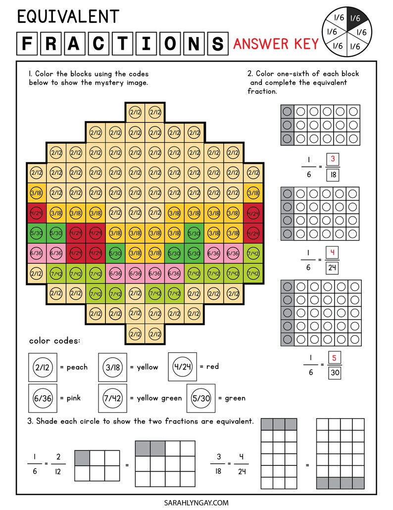 Fraction Code Worksheet Equivalent Fractions Printable Set, Fractions, Digital Download ...
