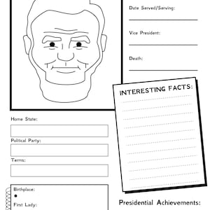 President Fact Sheets, Presidents, Digital Download, Instant Download ...