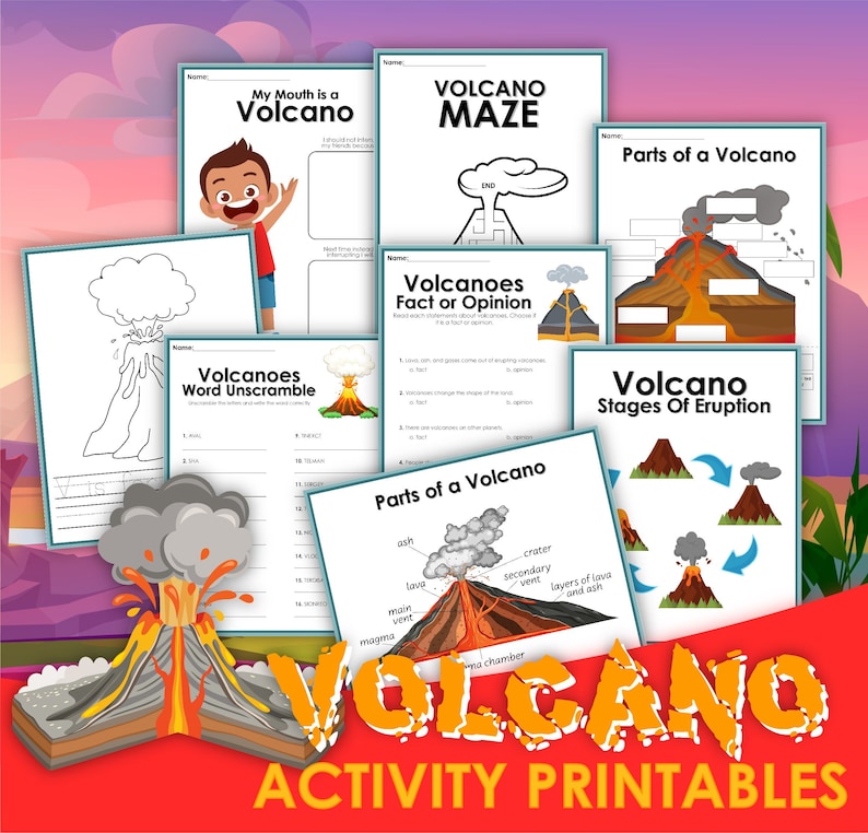 Volcano, Volcano Printable Set, Volcano Facts, Instant Download