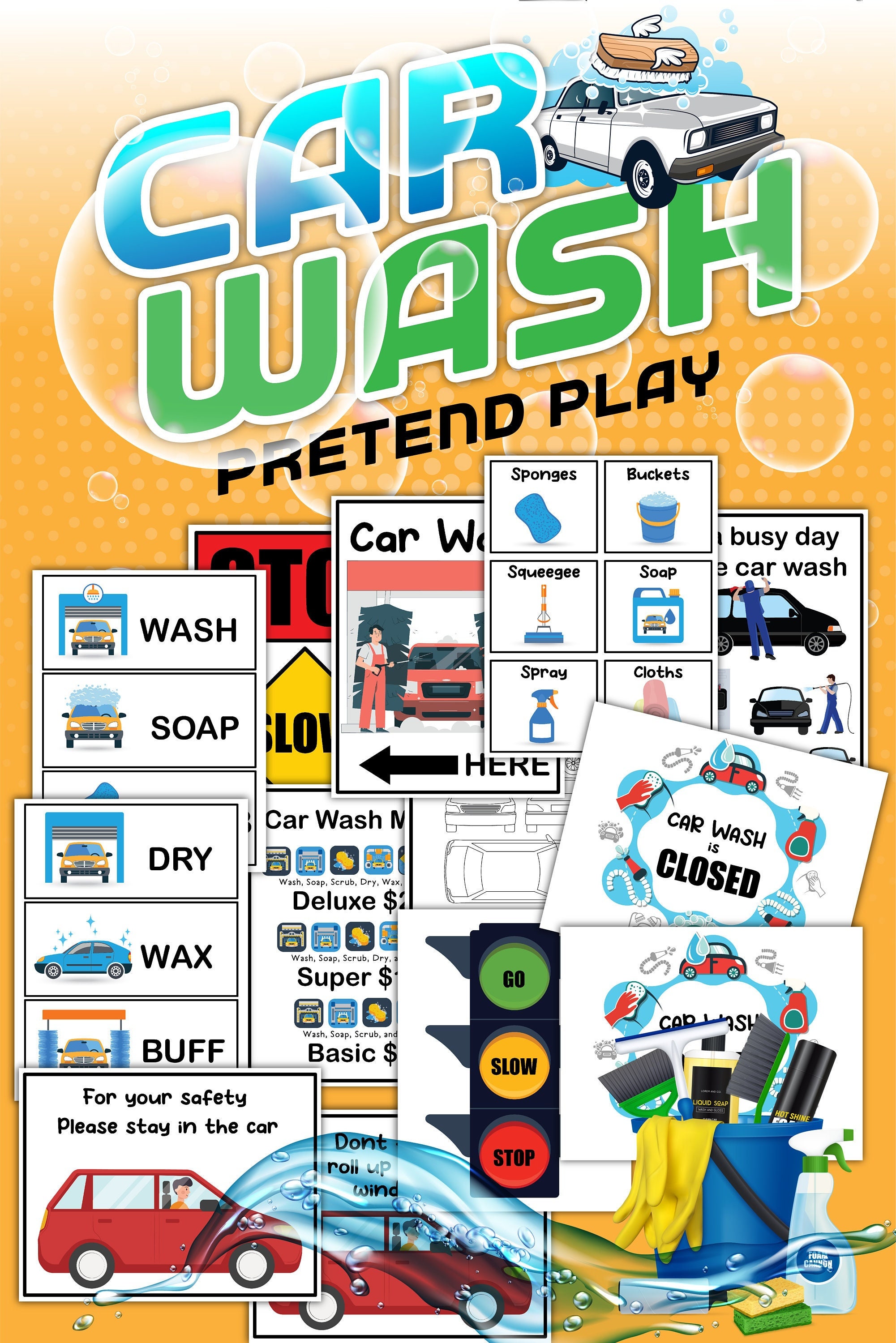 Car Wash Pretend Play Set Car Wash Pretend Play Digital Etsy