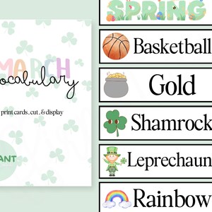 March Vocabulary Cards for Preschool | Spring Word Flashcards | Educational Printable Set of 8