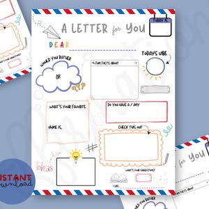 Penpal Template for Kids, Penpal letter template, Penpal printable, letter for kids, snail mail template, kids template for Penpal
