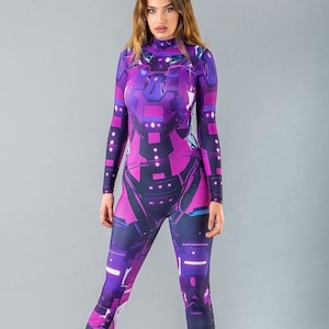 Futuristic Robot Print Bodysuit: Rave Festival Costume