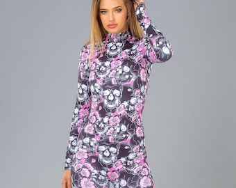 Costume di Halloween Teschi e Fiori: Tuta in Lycra a maniche lunghe