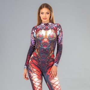 Abstract Print Bodysuit: Futuristic Rave Costume, Burning Man Outfit