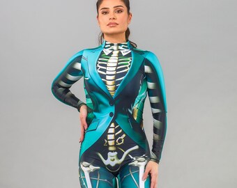 Costume da scheletro: tuta futuristica in lycra per donna