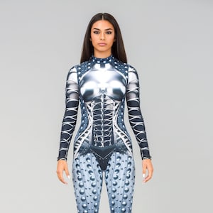 Futuristic Bodysuit Costume: Rave Festival Clothing for Women