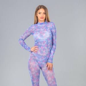 See Trough Mesh Woman Catsuit Jumpsuit Bodysuit Catsuit Mesh Jumpsuit Long Sleeves Full Body Costume, Festival Costume. Woman Mesh Catsuit