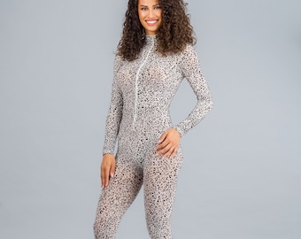Mono de malla con estampado de leopardo: estampado de terciopelo, mangas largas