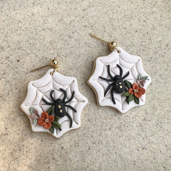 Spider Earrings, handmade polymer clay