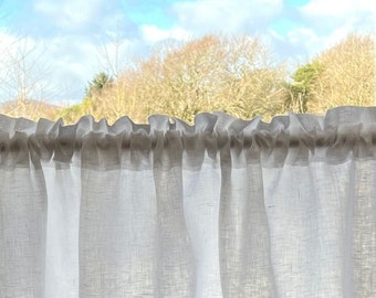 Pure Irish Linen Ruffle Top Cafe Curtain Panel - Pre shrunk Baird McNutt Irish Linen - White Irish Linen Ruffle Top Bistro Curtain