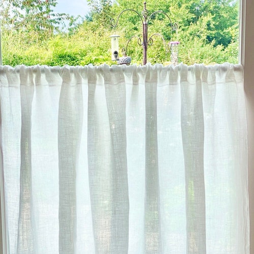 Soft White Washed Linen Cafe Curtain Panel Bistro Curtain Etsy UK