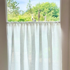 Pure Irish Linen Cafe Curtain Panel - Pre shrunk Baird McNutt Irish Linen - White Irish Linen Bistro Curtain - White Linen Curtain