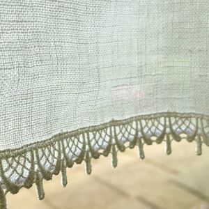 Lace Trim Pure Irish Linen Cafe Curtain Panel - Pre shrunk Baird McNutt Irish Linen - Bistro Curtain with Lace Trim