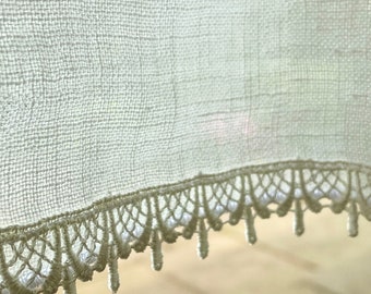 Lace Trim Pure Irish Linen Cafe Curtain Panel - Pre shrunk Baird McNutt Irish Linen - Bistro Curtain with Lace Trim