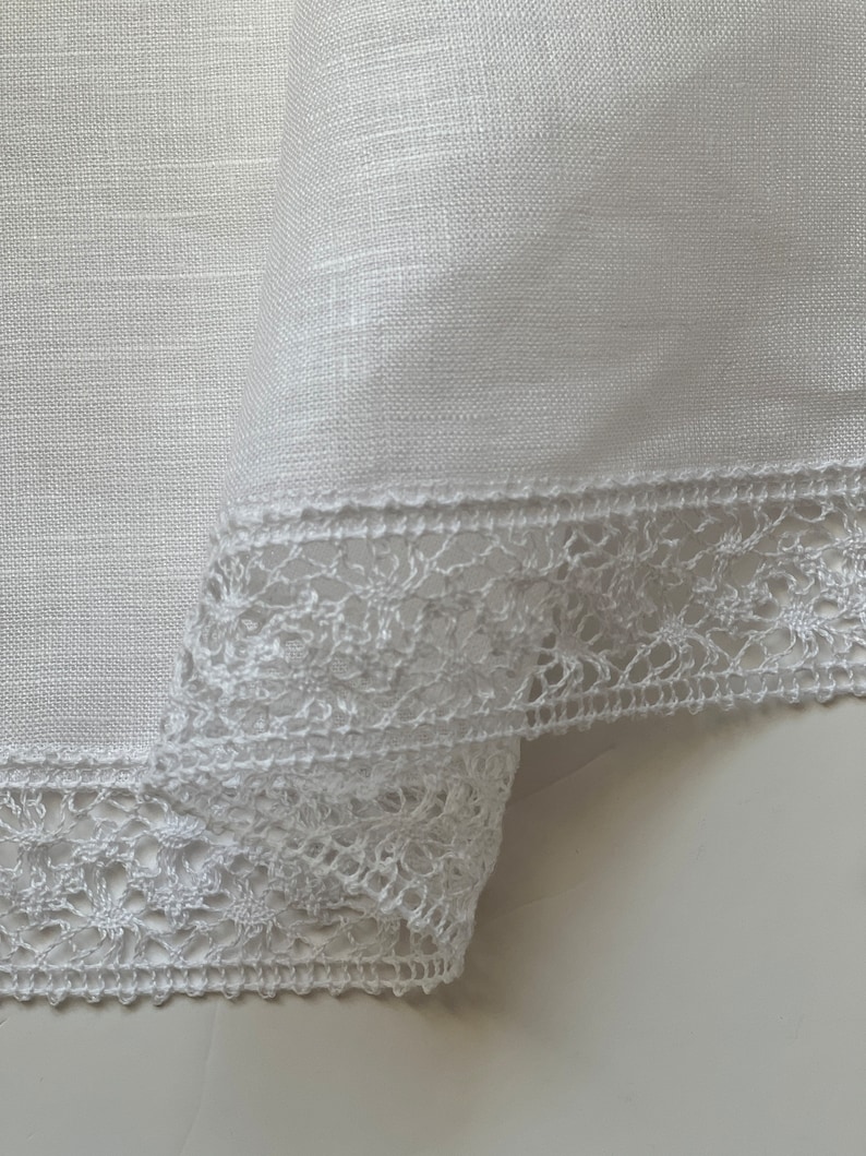 Pure Irish Linen Cafe Curtain Panel with Lace Edging Pre shrunk Baird McNutt Irish Linen White Linen Curtain with lace image 4