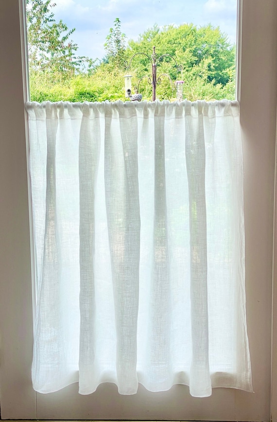 Pure Irish Linen Cafe Curtain Panel: White pre shrunk Baird McNutt Linen, Handmade in Scotland