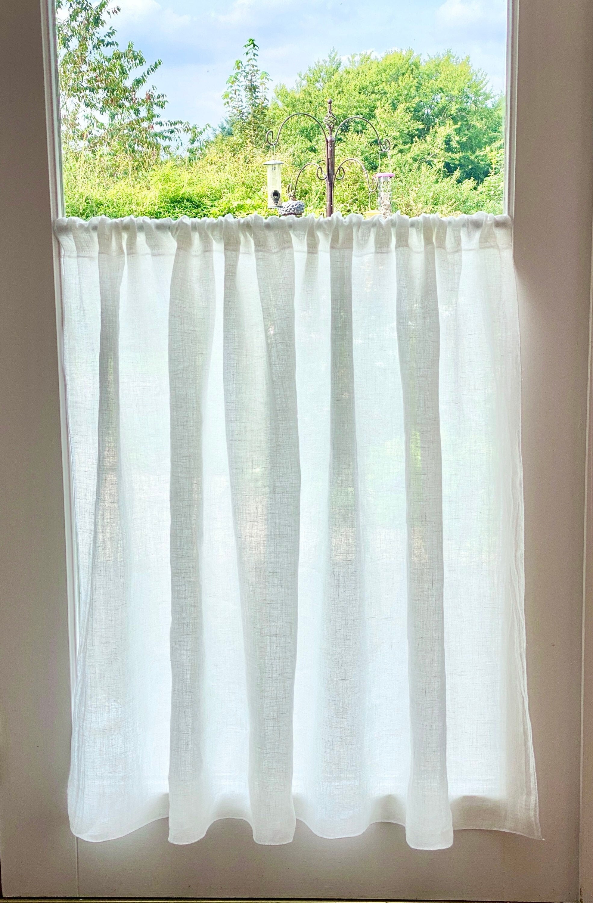Pure Irish Linen Cafe Curtain Panel - Pre shrunk Baird McNutt Irish Linen - White Irish Linen Bistro Curtain - White Linen Curtain