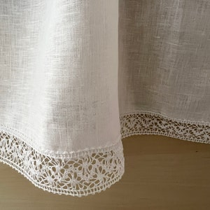 Pure Irish Linen Cafe Curtain Panel with Lace Edging Pre shrunk Baird McNutt Irish Linen White Linen Curtain with lace image 1