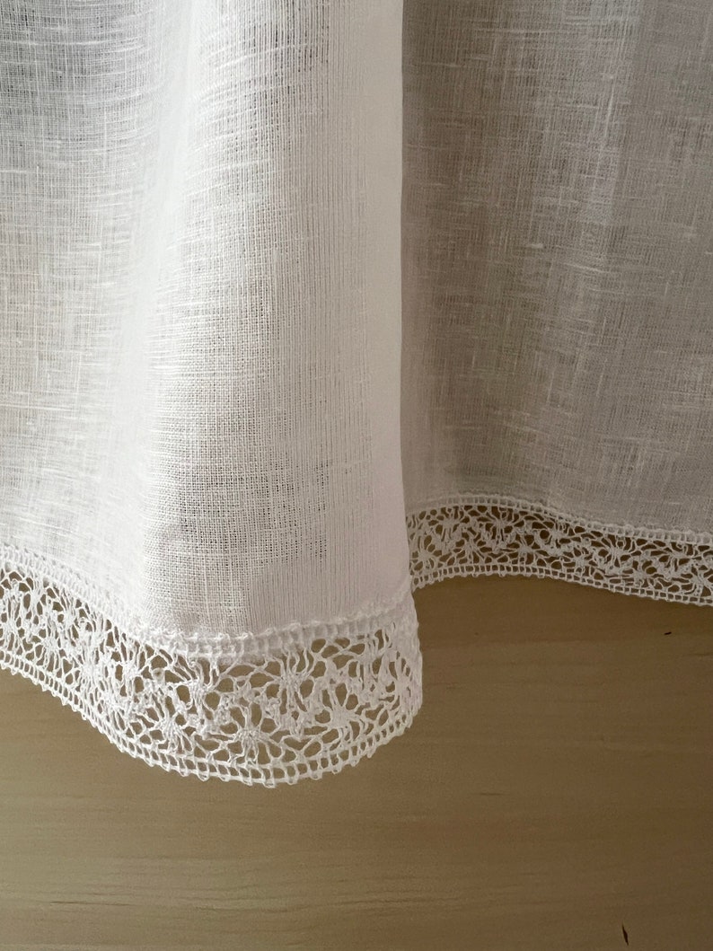 Pure Irish Linen Cafe Curtain Panel with Lace Edging Pre shrunk Baird McNutt Irish Linen White Linen Curtain with lace image 1