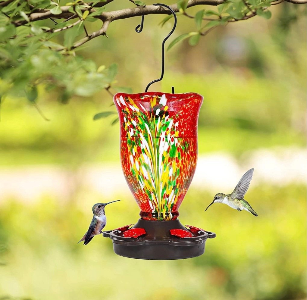 Feeders & Birdhouses Multi Color Handblown Glass FlyThrough Bird Feeder Home & Living Outdoor