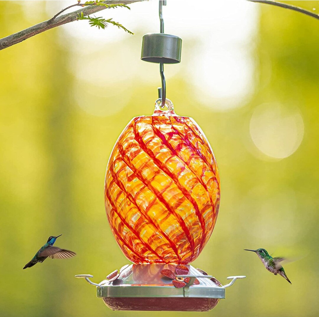 Hand Blown Glass Bird Feeder Bird Feeder Hummingbirds Etsy