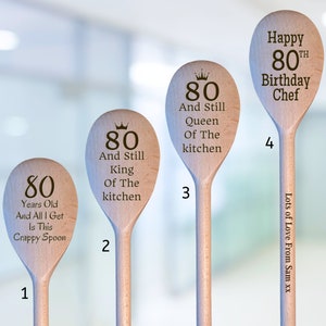 Personalised 80th Birthday Milestone Wooden Spoon Gift - Engraved Baking Chef Cooking Spoon for 80th Birthday - Keepsake Present for Him Her