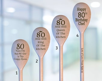 Personalised 80th Birthday Milestone Wooden Spoon Gift - Engraved Baking Chef Cooking Spoon for 80th Birthday - Keepsake Present for Him Her