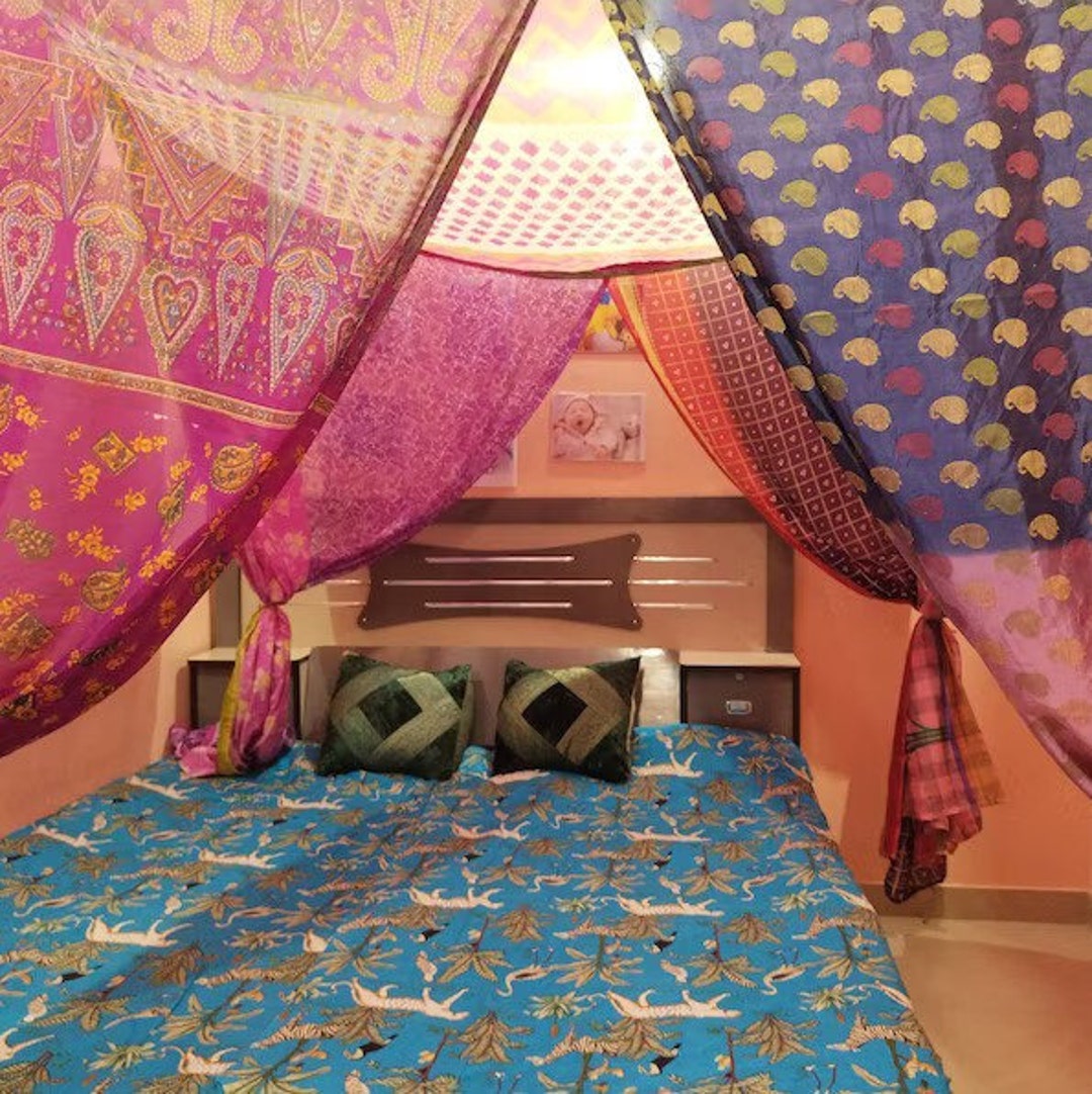 Sari Bed Canopy Bohemian Bed Canopy Boho Decor Matching Colours Bed