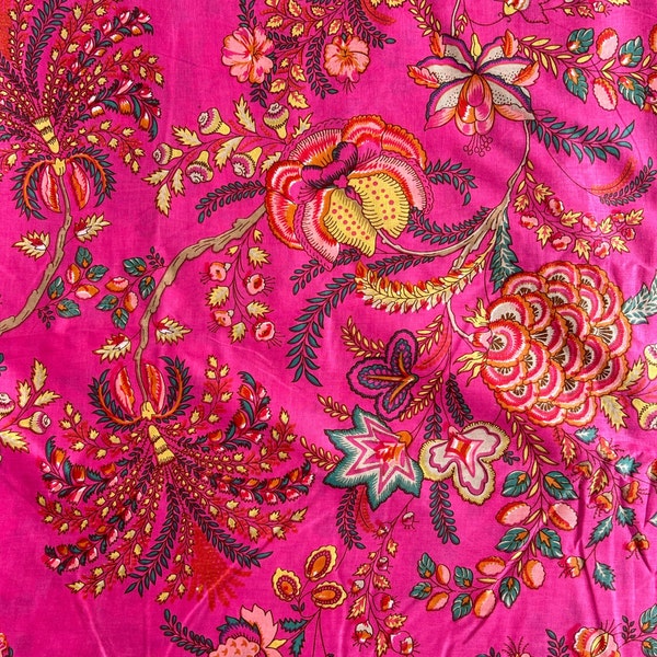 Pink Beautiful Hand Block Printed Floral Fabric, Cotton Fabric, Indian Fabric, fabric by yard, Block Printed Cotton womens clothing