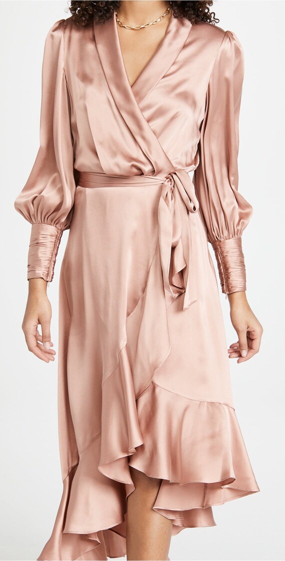 LAKSMI Silky High-low Wrap Midi Dress 