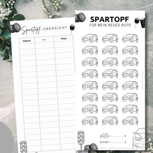 Car savings pot set including tracker modern | Money Saving Template Challenge suitable for A6 Zipper Envelopes PDF Digital Download