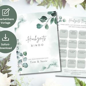 Wedding Bingo Eucalyptus | game for the wedding | Wedding Game for Guests | as PDF for printing (incl. blank) + editable template