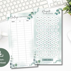 Small change savings challenge set including tracker eucalyptus | Save Money Template Challenge suitable for A6 Zipper Envelopes PDF Digital Download