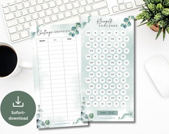 Small change savings challenge set including tracker eucalyptus | Save Money Template Challenge suitable for A6 Zipper Envelopes PDF Digital Download
