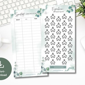 Home savings pot set including tracker eucalyptus | Save Money Template Challenge suitable for A6 Zipper Envelopes PDF Digital Download