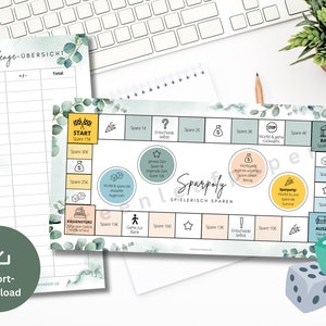 Sparpoly Game Sparchallenge Set inkl Tracker Eucalyptus Save Money Template Challenge suitable for A6 Zipper Envelopes PDF Digital Download