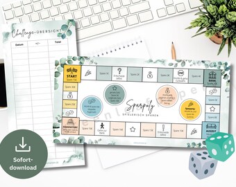 Sparpoly Game Sparchallenge Set inkl Tracker Eucalyptus Save Money Template Challenge suitable for A6 Zipper Envelopes PDF Digital Download