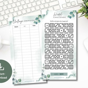 Dice Sparchallenge Set incl. Tracker Eucalyptus | Save Money Template Challenge suitable for A6 Zipper Envelopes PDF Digital Download
