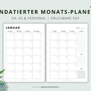 Simple Undated Monthly Planner Template Calendar Monthly Overview | A4, A5 + Personal | Digital + Printable | Instant Download | EN