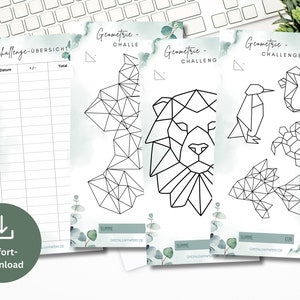 Geometry Coloring Sparchallenge Set incl. Tracker Eucalyptus | Save Money Template Challenge suitable for A6 Zipper Envelopes PDF Digital
