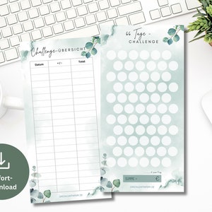66 Days Savings Challenge Set incl. Tracker Eucalyptus | Save Money Template Challenge suitable for A6 Zipper Envelopes PDF Digital Download