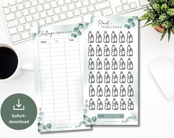 Deposit bottle savings challenge set including tracker eucalyptus save money template challenge suitable for A6 zipper envelopes PDF digital download